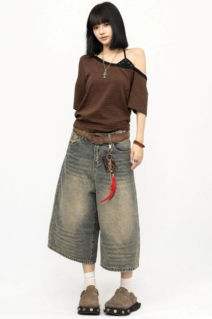 Top a righe color-block con spalle scoperte