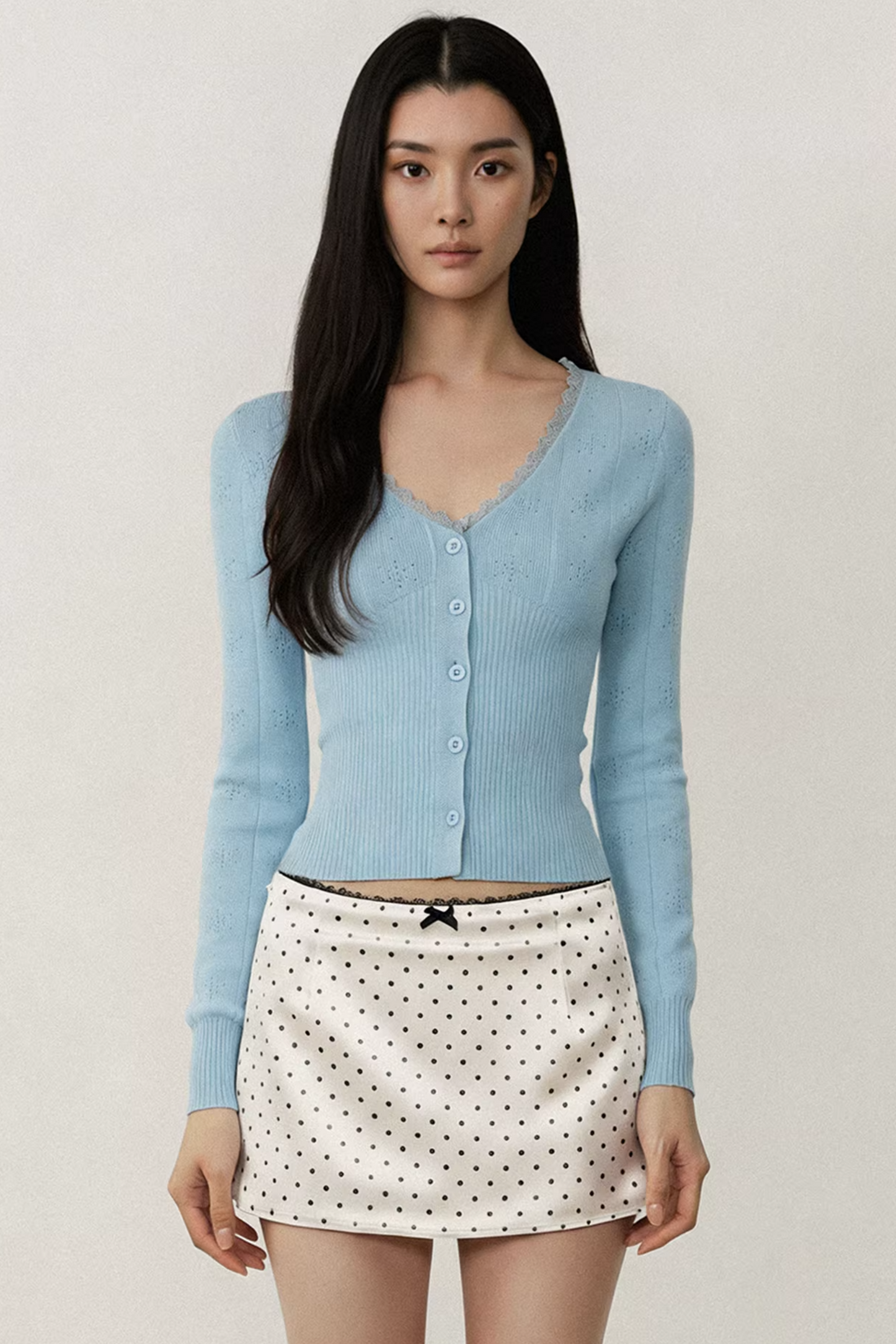 Blue Lace Trim Cardigan