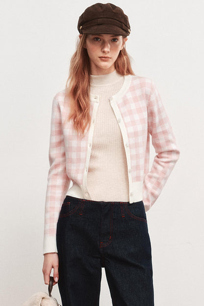 Cardigan en maille à carreaux