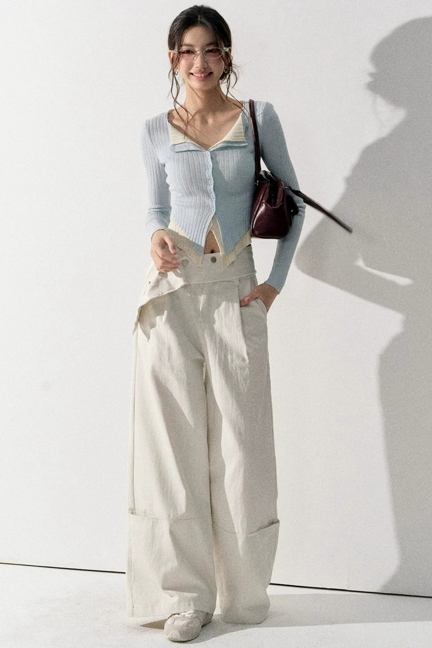 V-Neck Color-Blocked Knit Sweater
