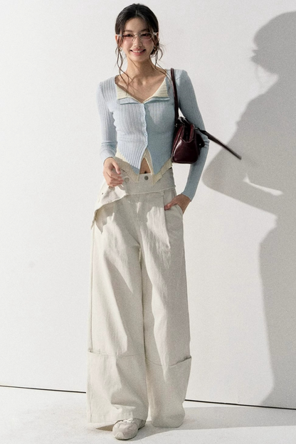 V-Neck Color-Blocked Knit Sweater