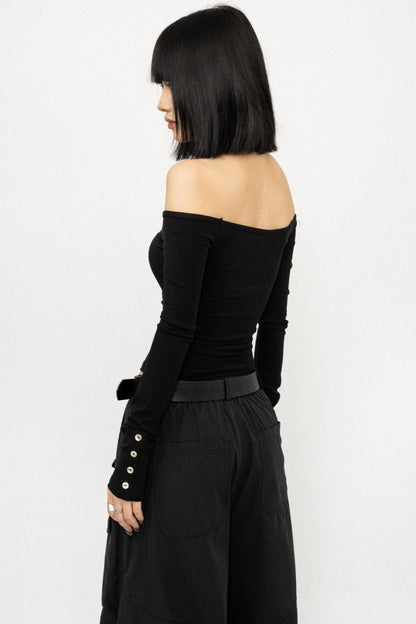 오프숄더 블랙 탑