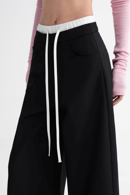 Elegant Color-Blocking Wide-Leg Pants