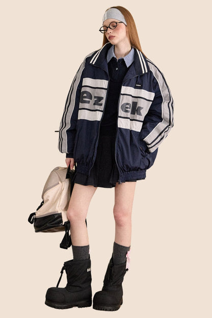 Retro Striped Sleeve White Duck Down Jacket