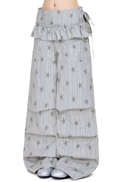 스트라이프 별 와이드 레그 팬츠