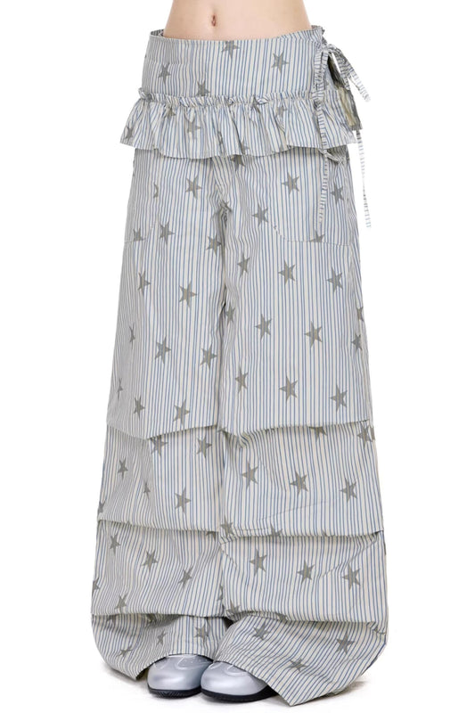 스트라이프 별 와이드 레그 팬츠