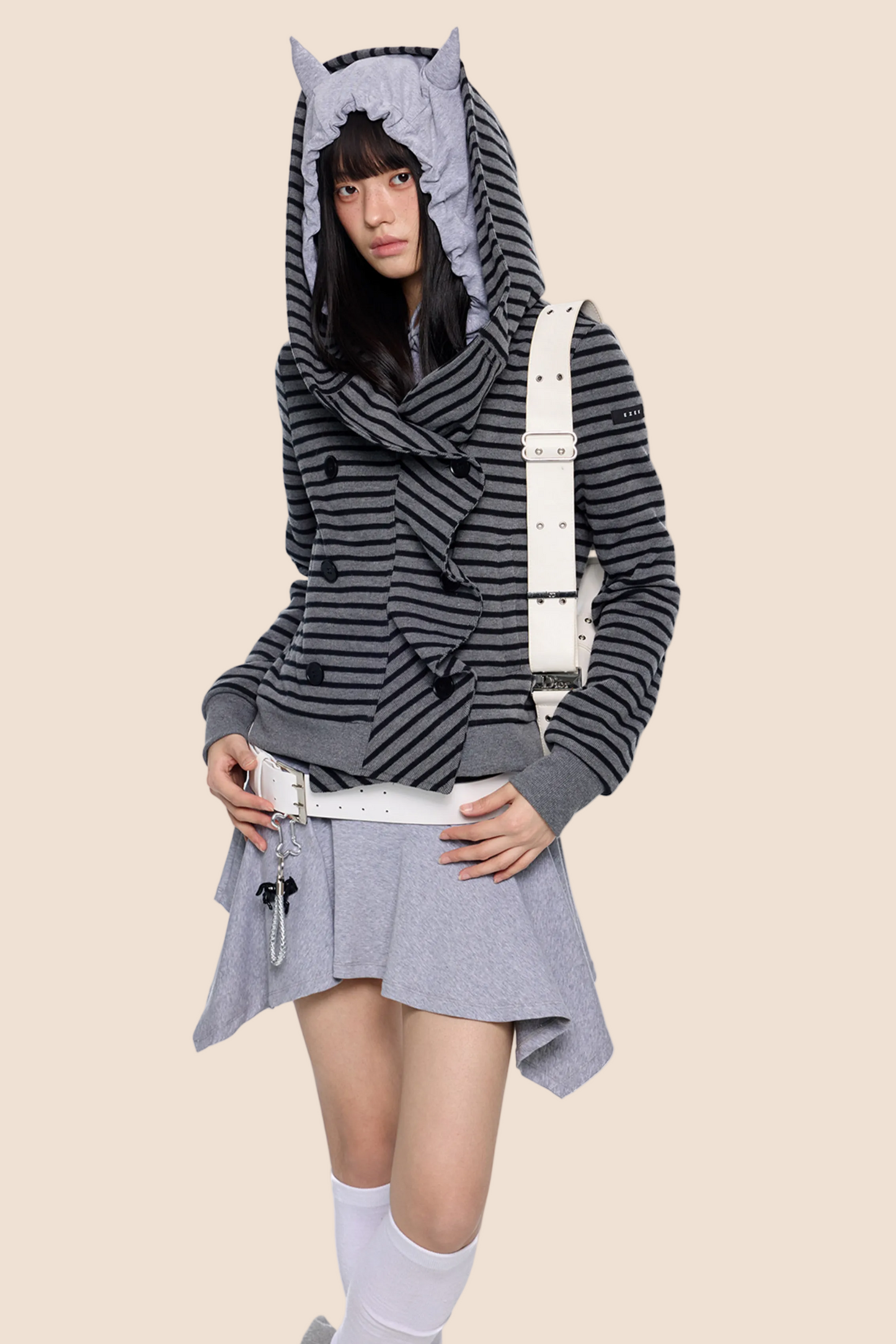 Striped Patchwork Hooded Cardigan