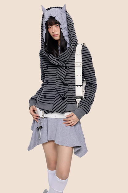 Striped Patchwork Hooded Cardigan