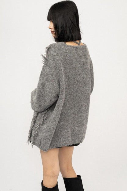 Fringe Lace-Up Butterfly Sweater