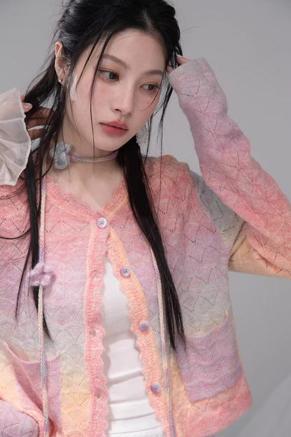 Gradient Rainbow Wool Cardigan