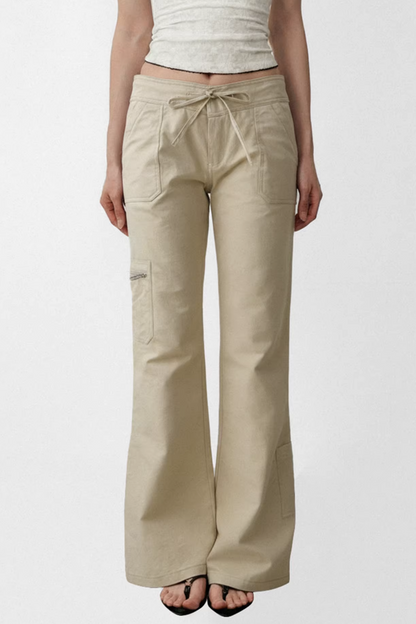 Khaki Flared Workwear Pants
