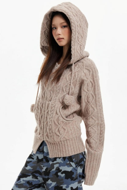 American Hooded Cable Knit Sweater