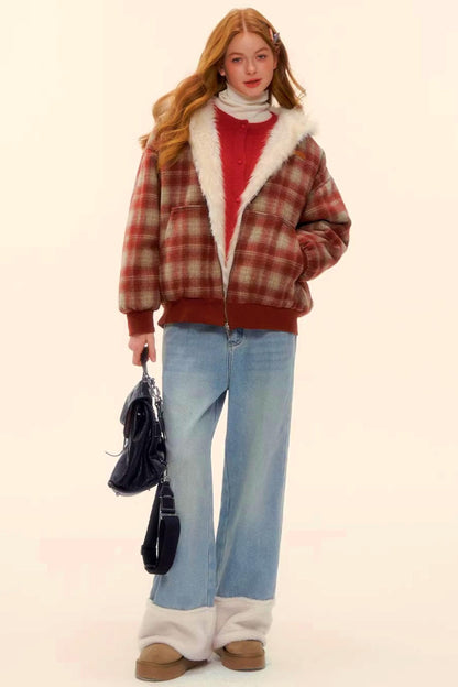 Wool Splicing Fleece-Lined Pants