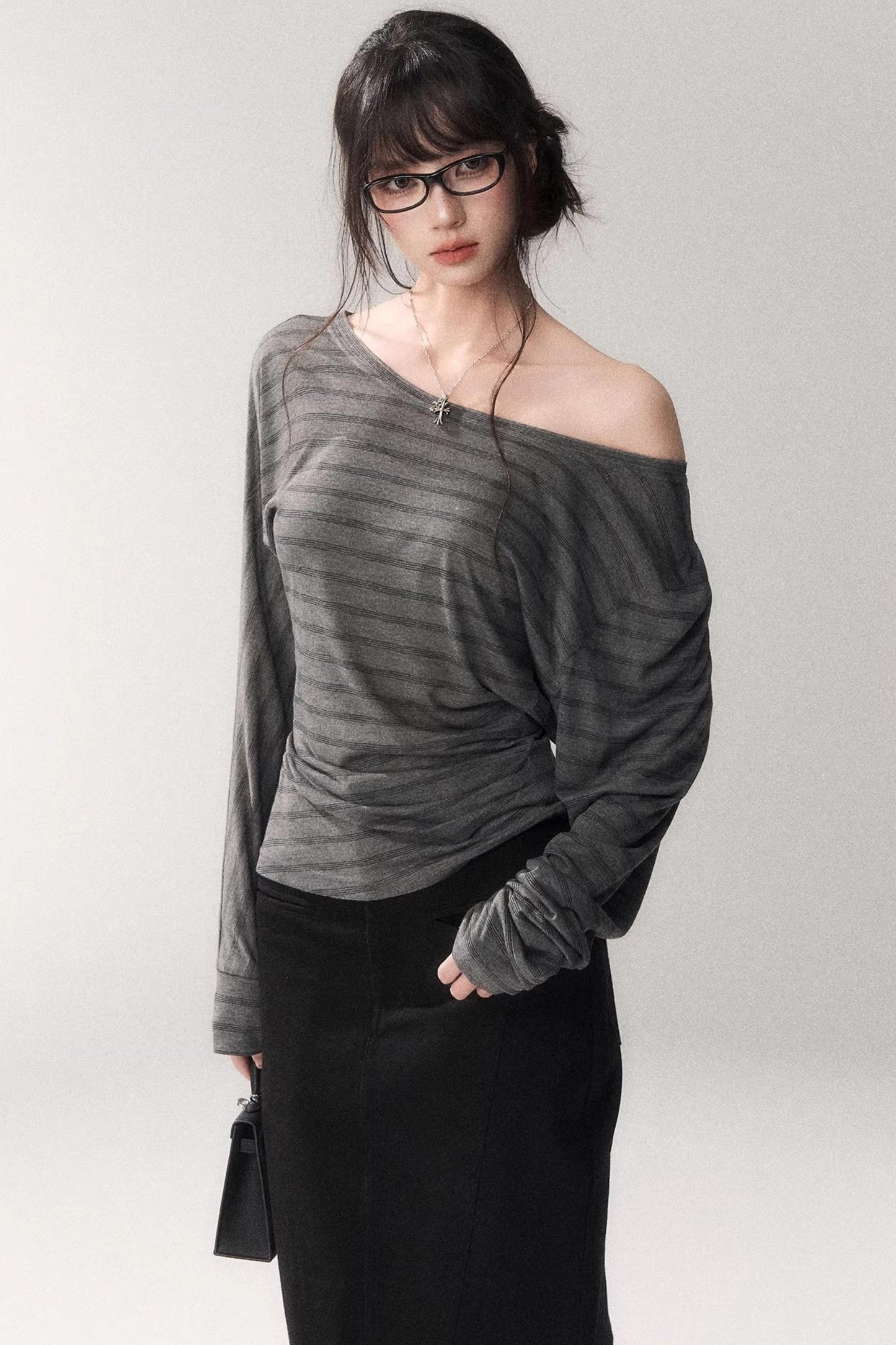 Striped Tencel Off-Shoulder Top
