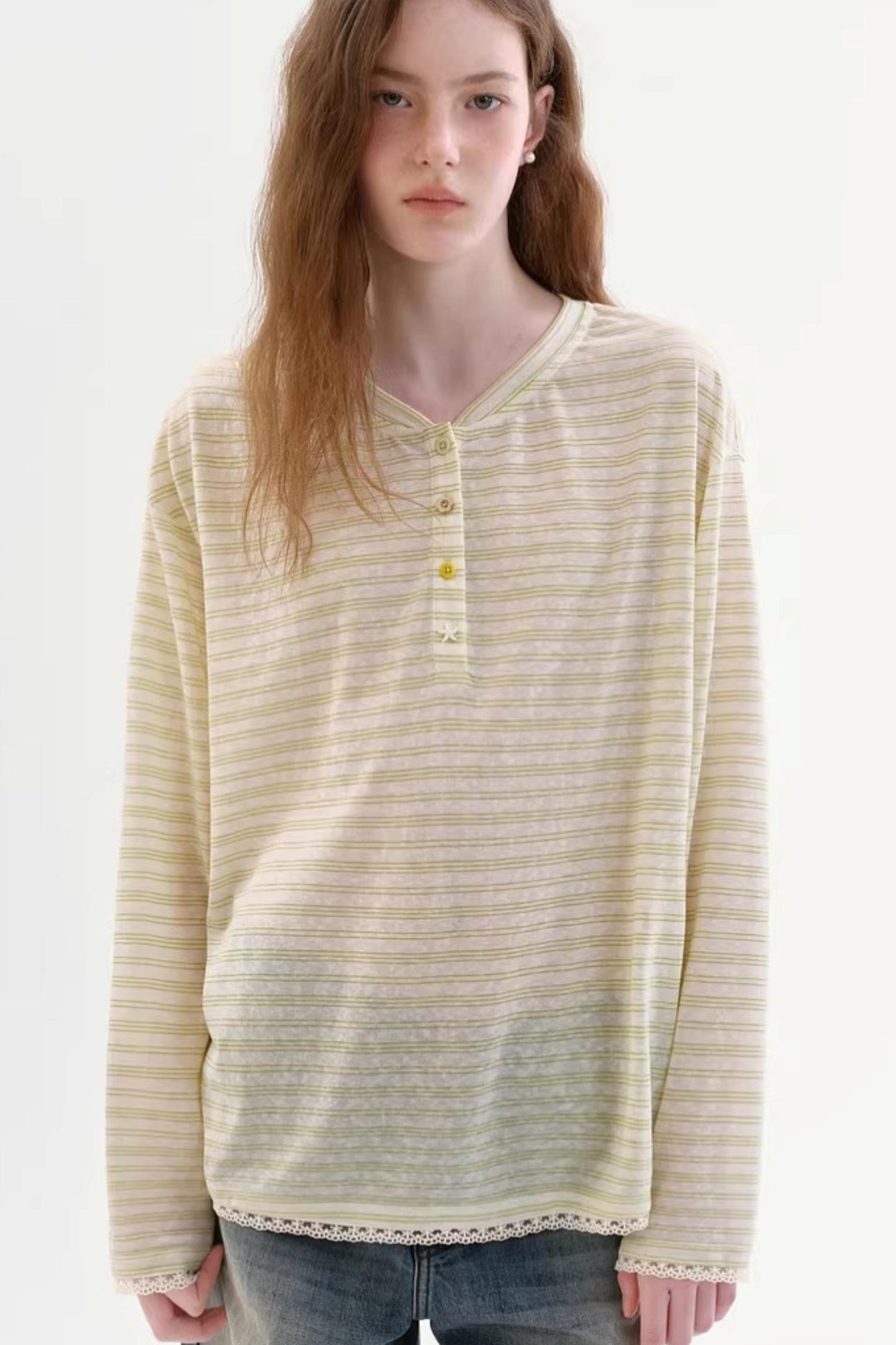 Lyocell Blend Striped Lace Top