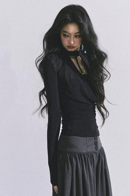 Pure Desire Long-Sleeved Black Top