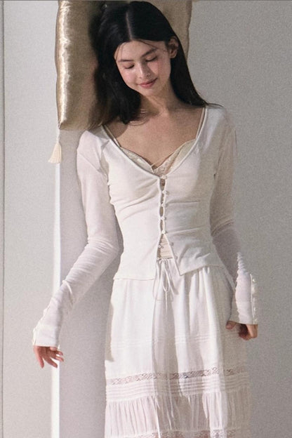 Stretch Linen Large V-Neck Cardigan