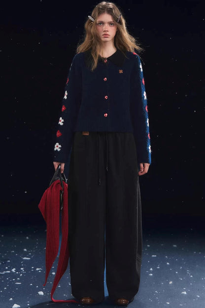 Retro Floral Jacquard Lapel Cardigan