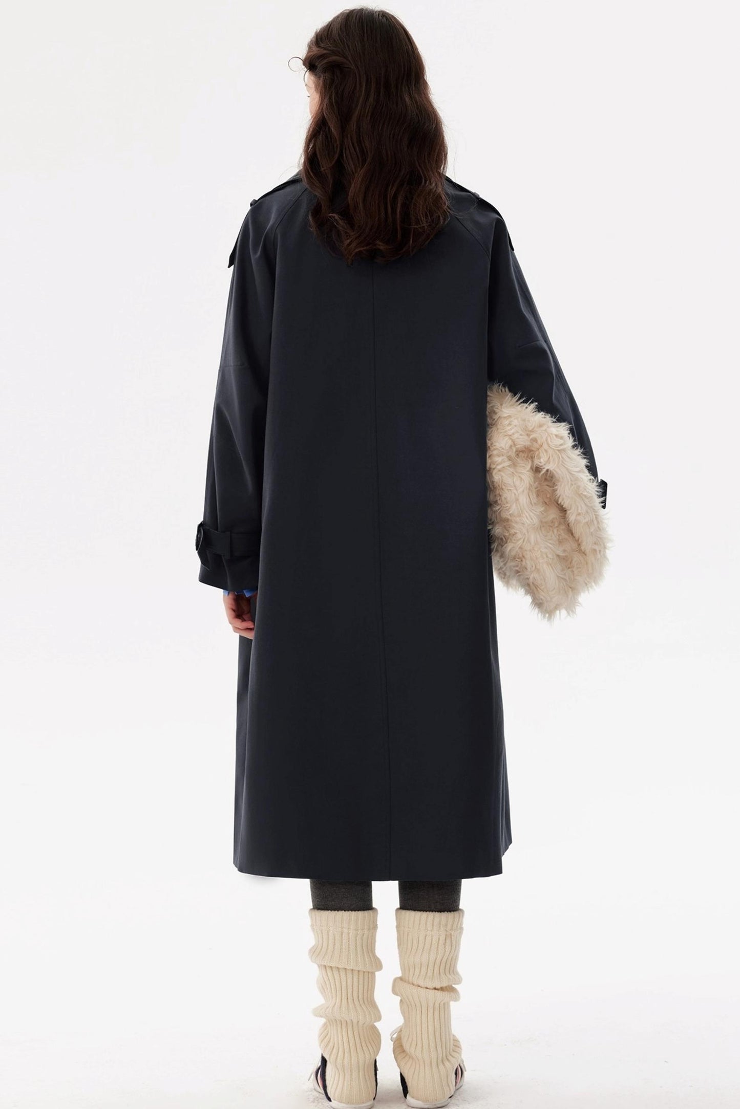 Patchwork Waist Tie-Up Tencel Cotton Trench Coat