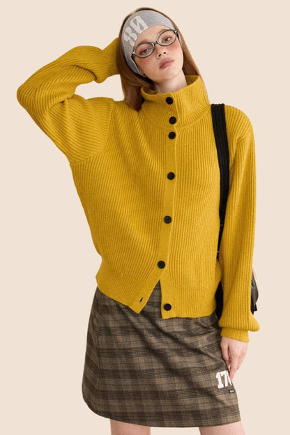 Retro Padded Turtleneck Knitted Cardigan