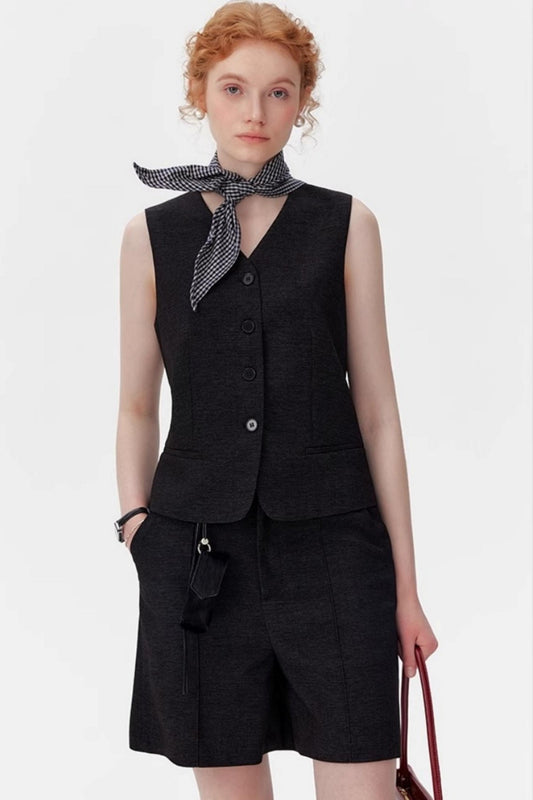 Denim Style Vest Shorts Set-Up