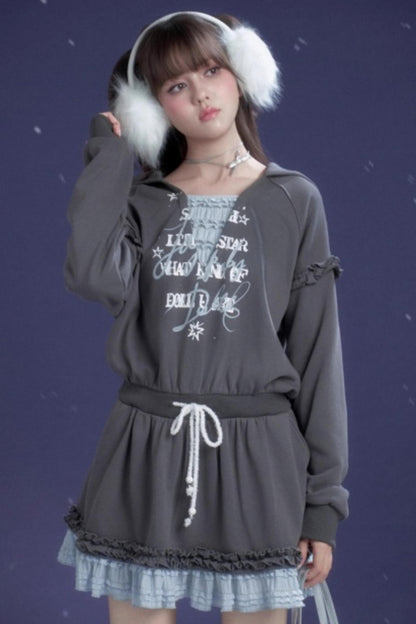 Gray-Blue Hooded Dress