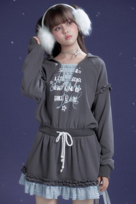 Gray-Blue Hooded Dress