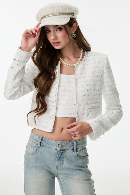 White Small Fragrance Three-Piece Slimming Jacket Set-Up