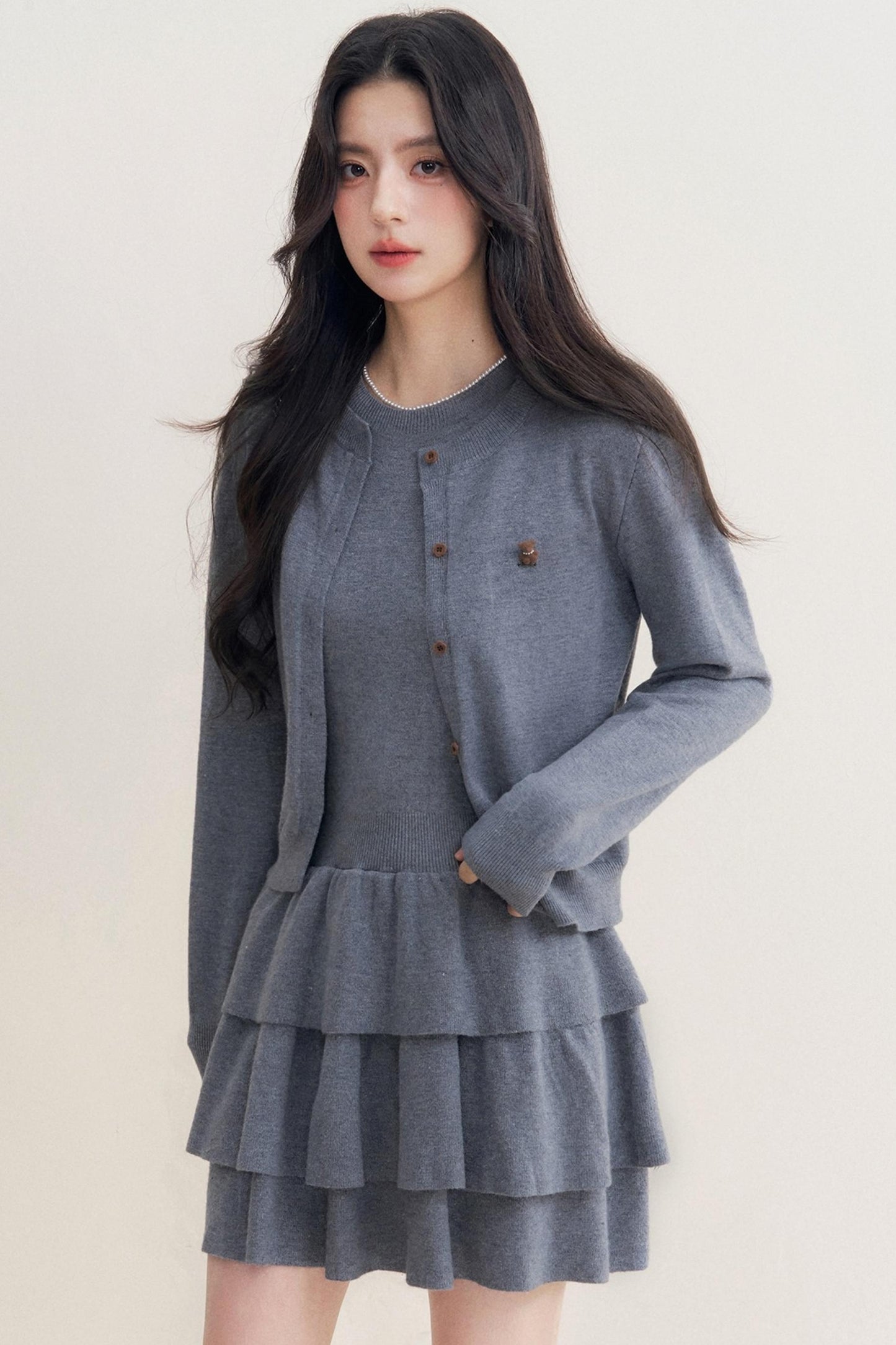 Lazy Grey Flower Knitted Cardigan