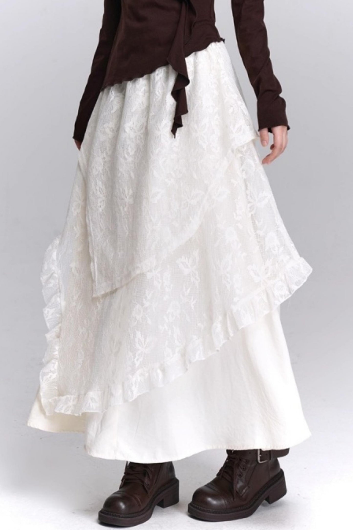 Coffee Lace Long Skirt
