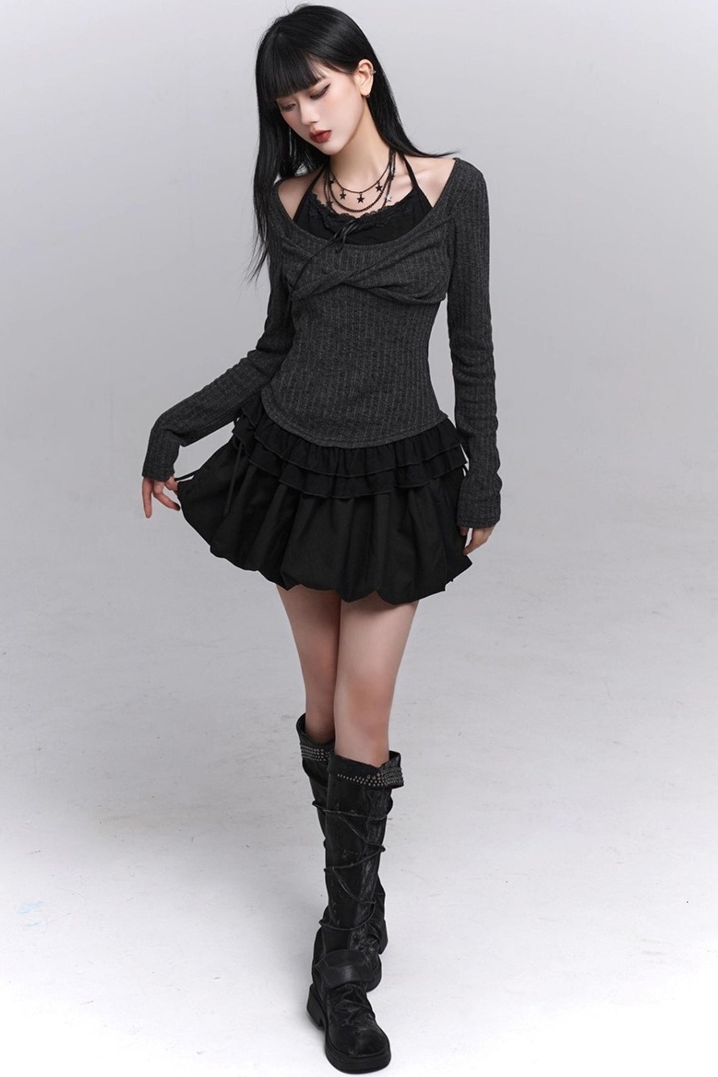 Early Gray Sleeve Halter Top