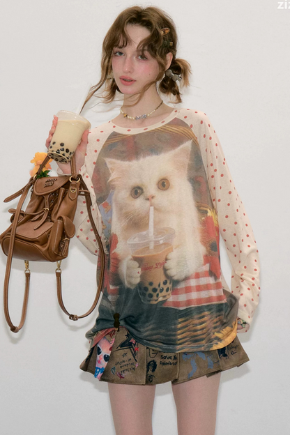Autumn American Retro Polka Dot T-Shirt