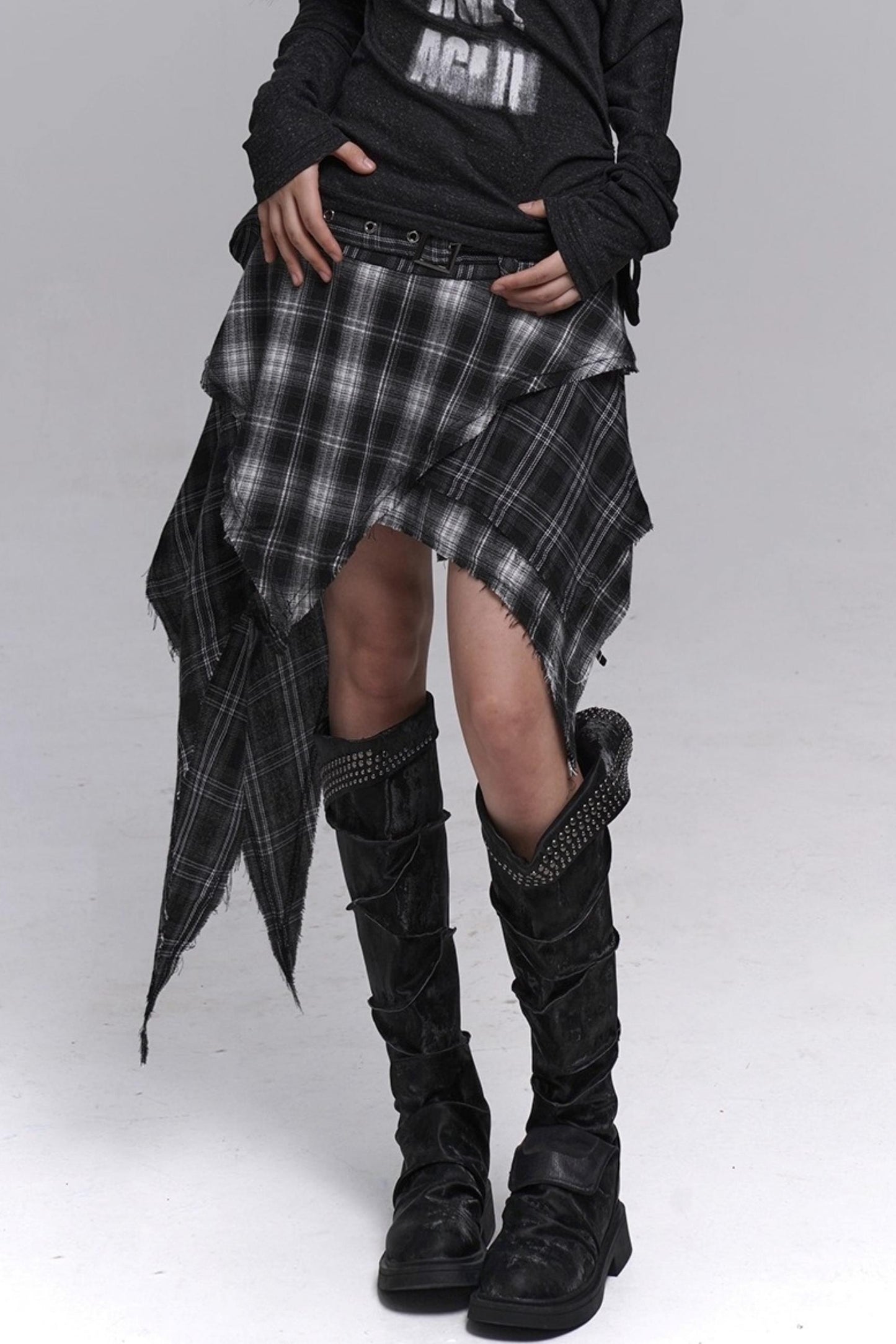 Irregular Hem Plaid Skirt