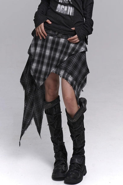 Irregular Hem Plaid Skirt