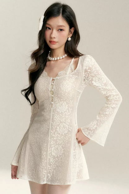 Hollow-Out Jacquard Lace Dress