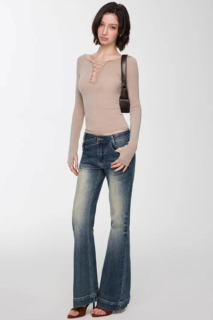 Retro Washed Flared Denim Pants