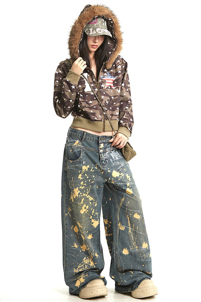 Vintage Mountain Fur Collar Slim Jacket