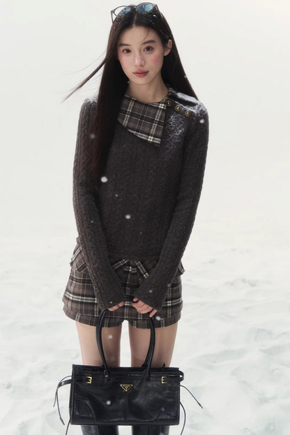 Retro Plaid Knitted Sweater