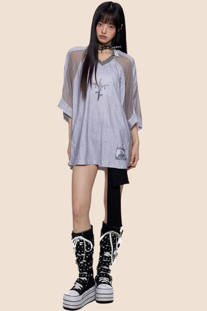 Slouchy Gray V-Neck Tee