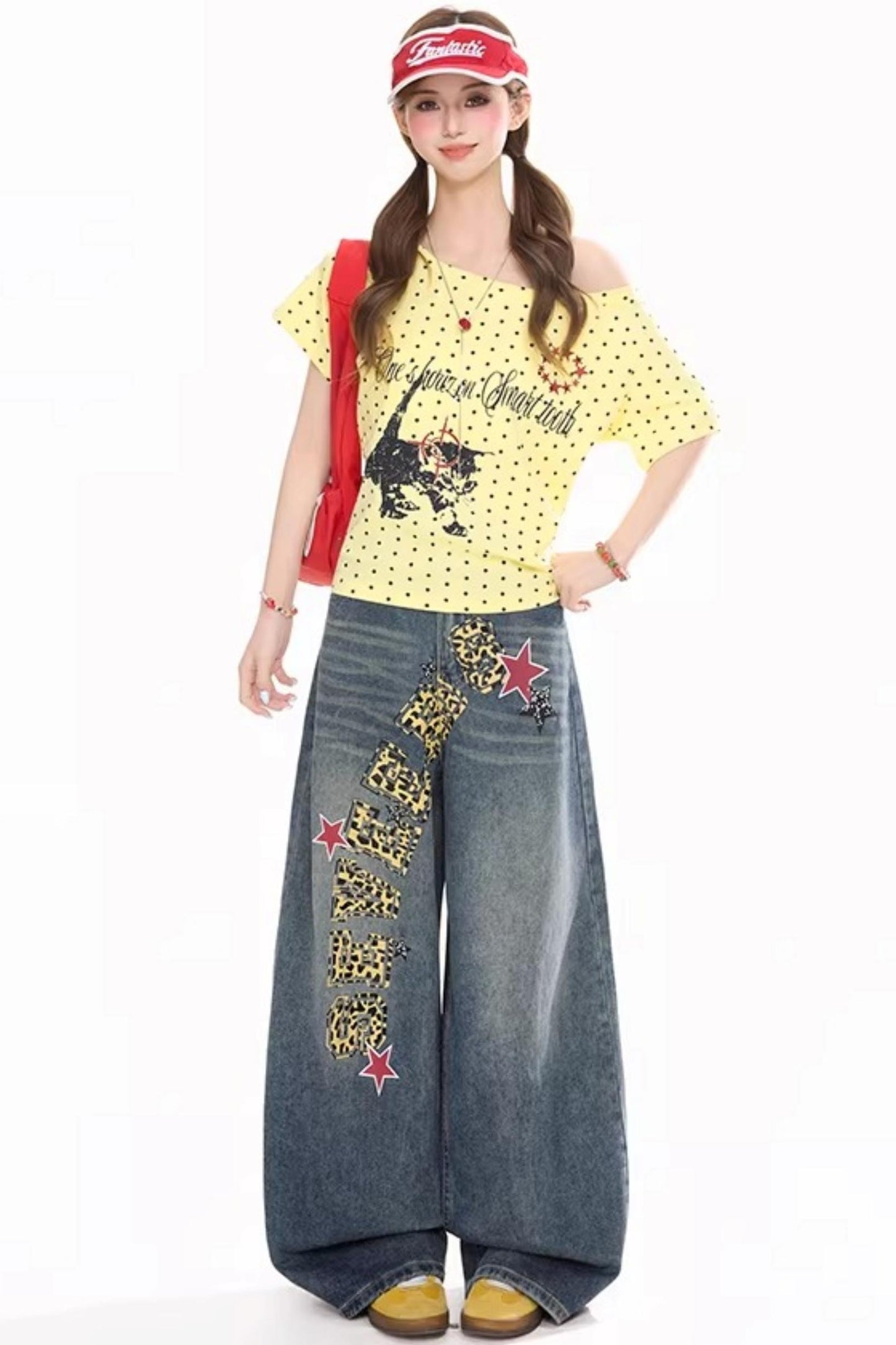 Polka Dot Kitten Print Top