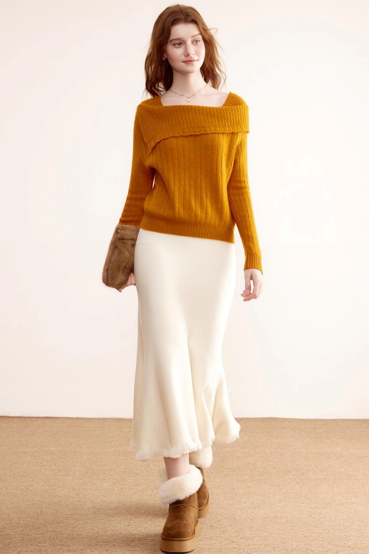 One-Shoulder Wool Knit Sweater