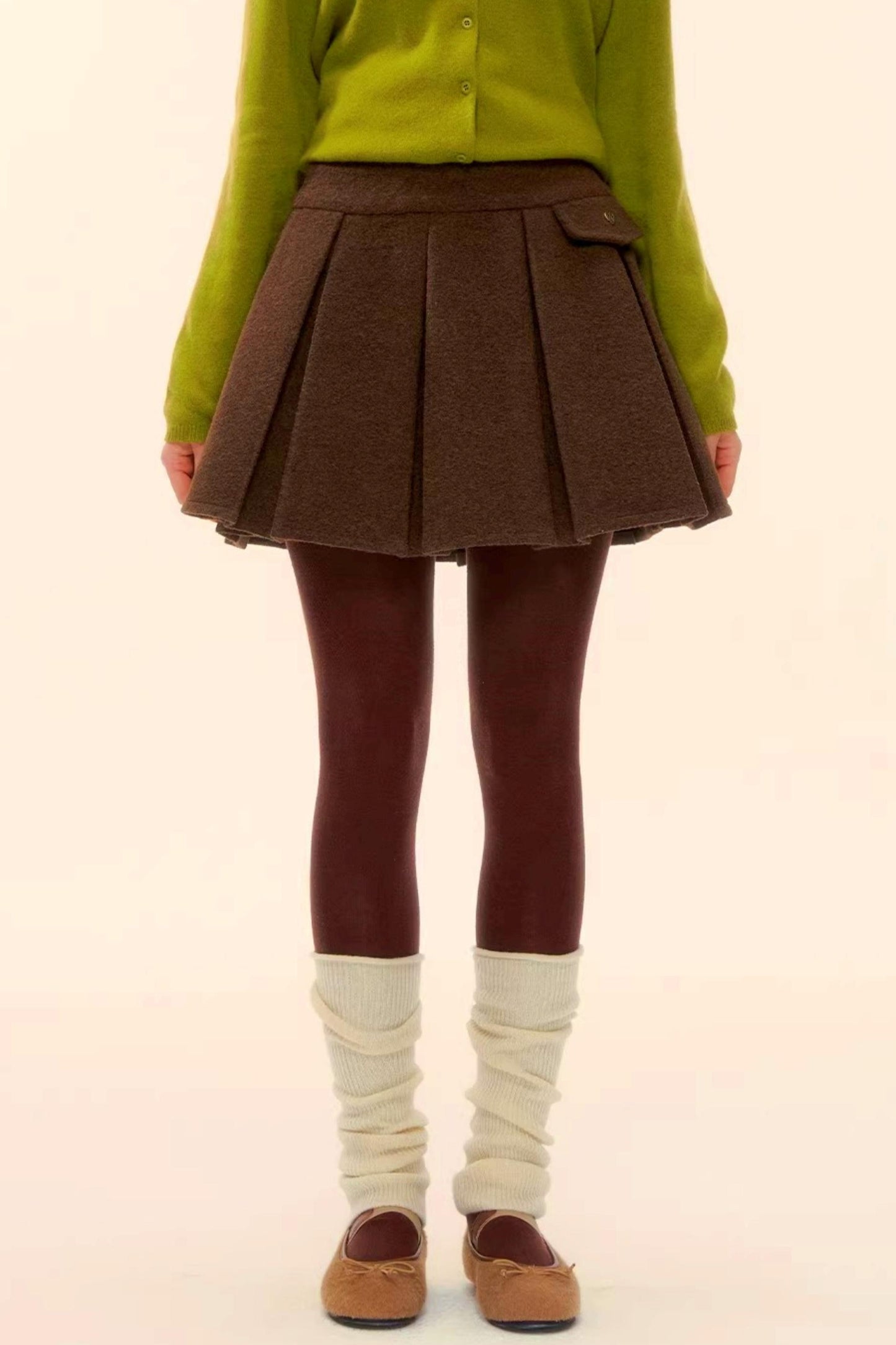 Retro Coffee Woolen Coat Skirt Set-Up