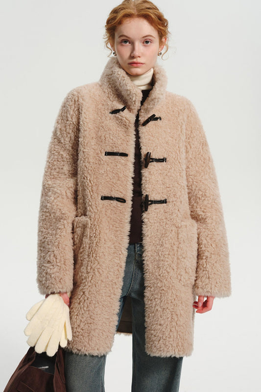 Designer Plus Horn Button Sheep Wool Coat