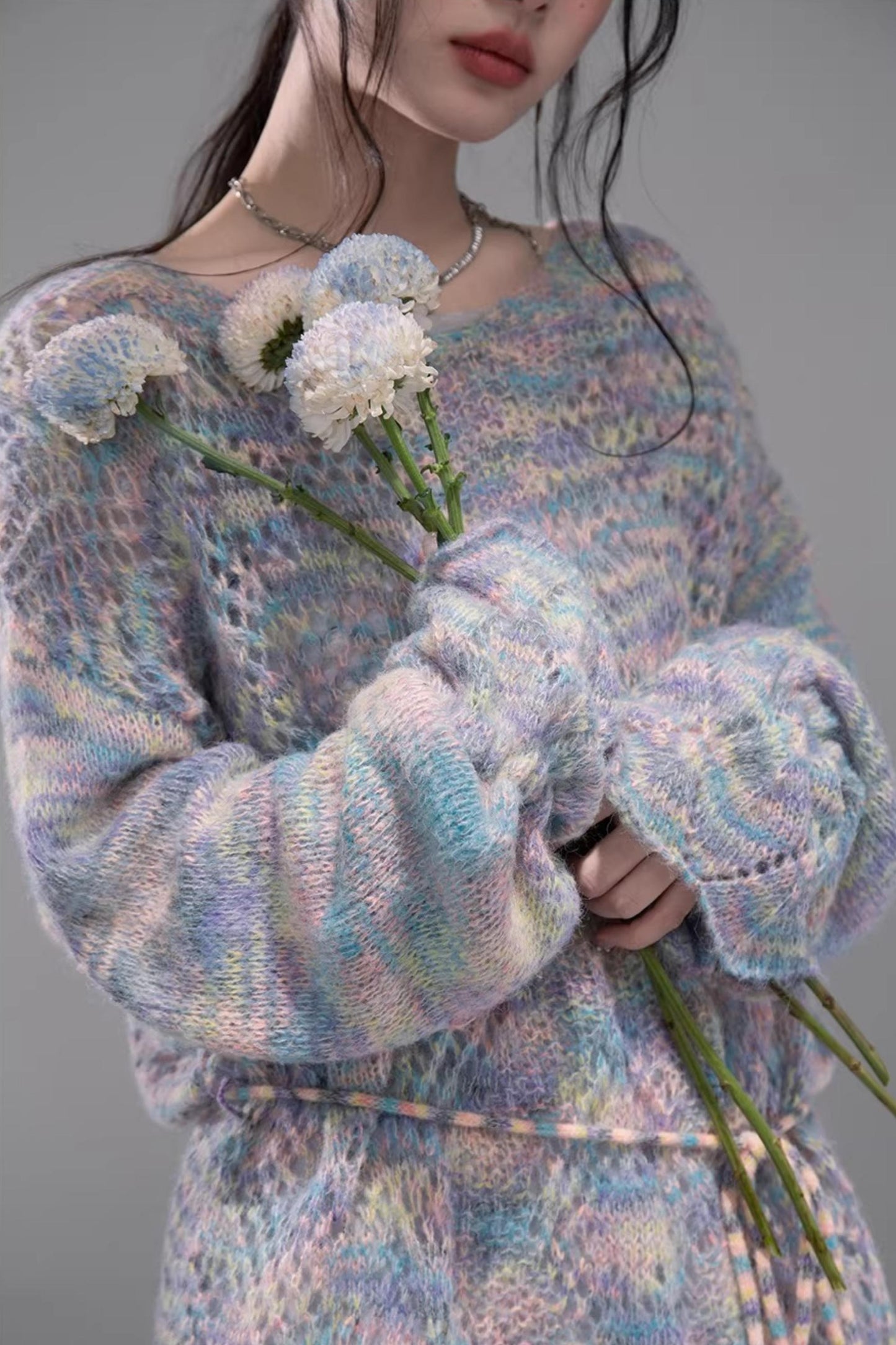 Floral Mist Blue Wool Sweater Set