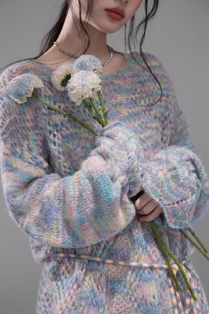Floral Mist Blue Wool Sweater Set