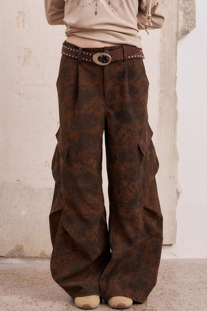 Vintage Print Loose Cargo Pants