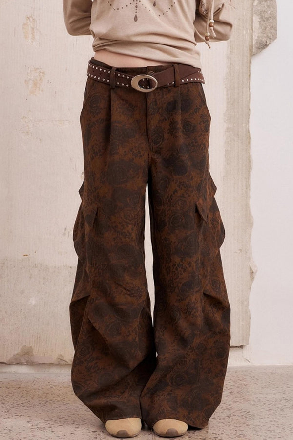 Vintage Print Loose Cargo Pants