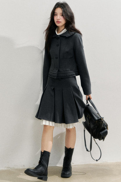 Lead Grey Preppy Blazer Skirt Set-Up