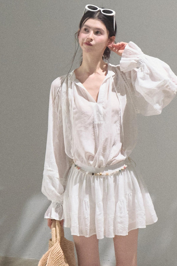 Relaxed Bubble Sleeve Skirt Set-Up