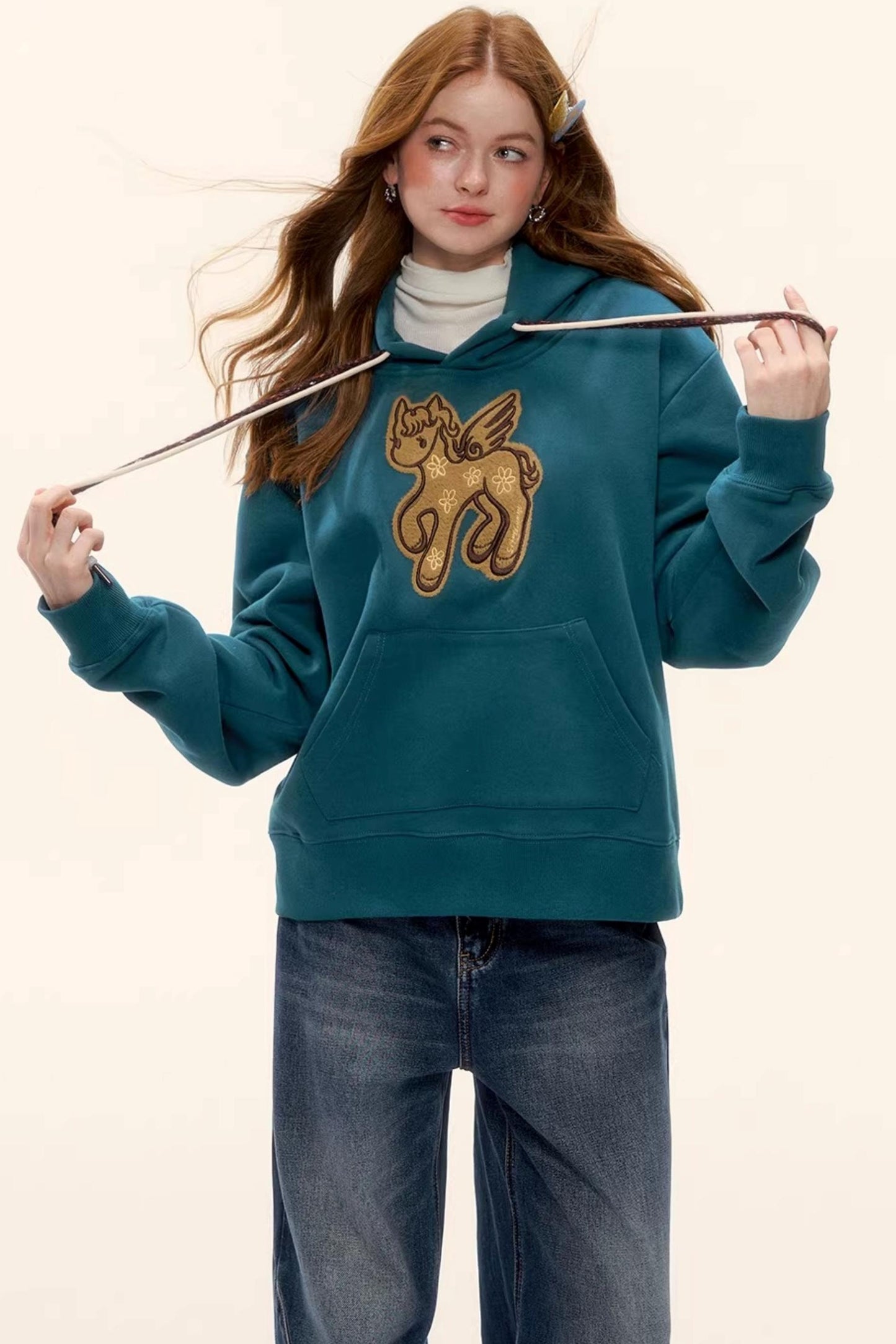 Embroidered Fleece-Lined Hoodie Sweater